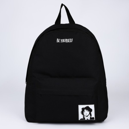 Backpack school textile BE YOURSELF, with pocket, 29x12x40, black color-1