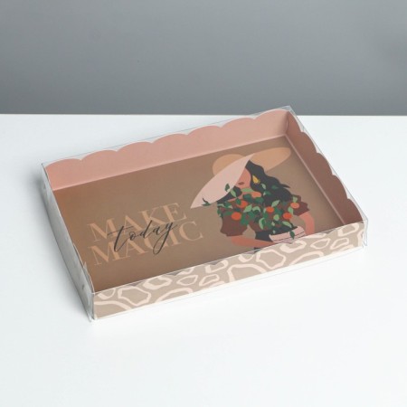 Cookie box, confectionery packaging with PVC lid, Make Today Magic, 22 x 15 x 3 cm