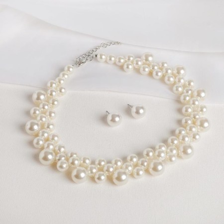 Set 2 objects: earrings, Kizel necklace scattering beads, white color, 42 cm