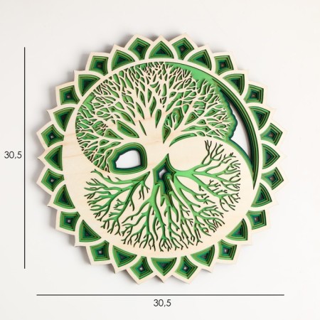 Panel Interior tree "Mandala and Tree of Life" Green 30x5.5x30 cm-1