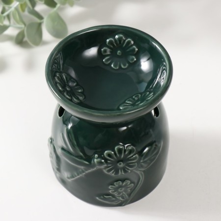 Aroma lamp ceramics "Dragonfly on the flower" Green 7.2x7.2x8.3 cm-2