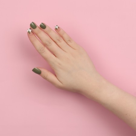 Hakki overhead nails, 12 pcs, with glue plates, soft square shape, green/white color-14