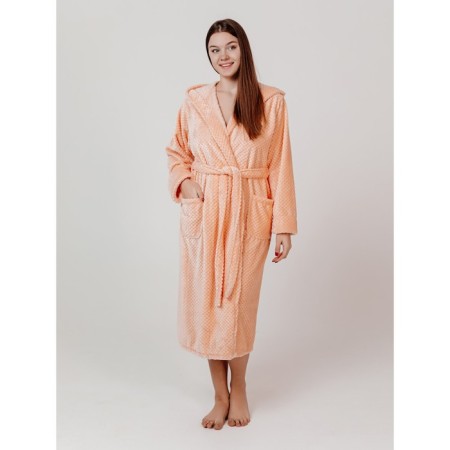Women's robe with a hood, size 54, color peach