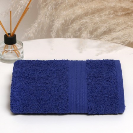 Terry towel with a border 50x90 cm, Dark Blue, cotton 100%, 440g/m