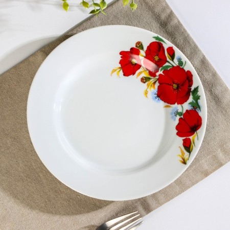 Porcelain plate "Red poppies", d = 20 cm, white