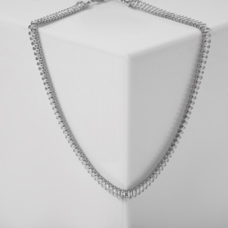 The necklace "Jewel" is narrow rectangles, white color in silver, 30 cm-1