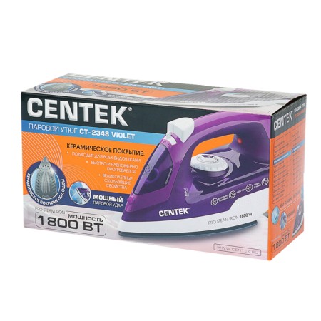 Iron CENTEK CT-2348, 1300-1800 watts, ceramic soles, 200 ml, purple-7