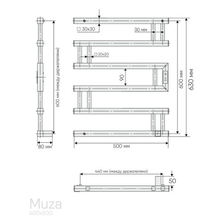 Electric towel Indigo Muza, 600x500 mm, timer, hidden installation, black-3