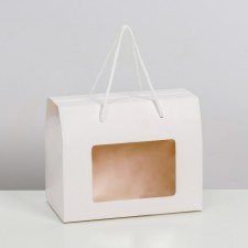 Box-pack, with a window and handles, white, 20 x 15 x 11 cm