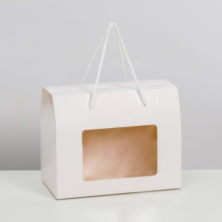 Box-pack, with a window and handles, white, 20 x 15 x 11 cm