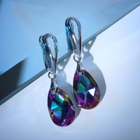 Earrings with rhinestones "Illusion" drop color violet in silver-1