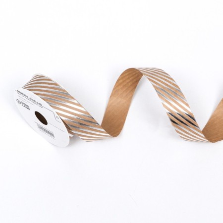 Ribbon for decor and gifts Crafts with embossing "strip" silver 2cm x 5 m-1