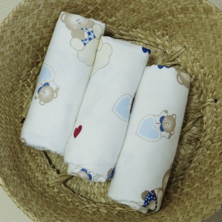 Set of Mishka with hearts, 75x120cm - 3 pcs, flannel