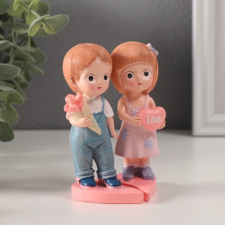 Souvenir Polystone "A couple with a heart and a bouquet" set 2 pcs 7x6.5x11 cm-1