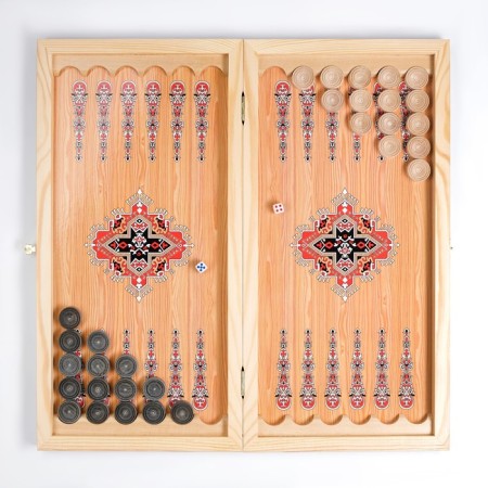 Backgammon "lion and tiger", wooden board 50 x 50 cm, with a field for playing checkers-1