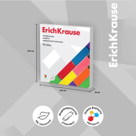 Plasticine 10 colors, 160 g, Erichkrause Basic, in cardboard packaging-1