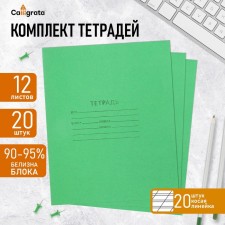 A set of notebooks of 20 pieces, 12 sheets in the slanting line of the Green Cover PDA, OFSET block, whiteness 92%