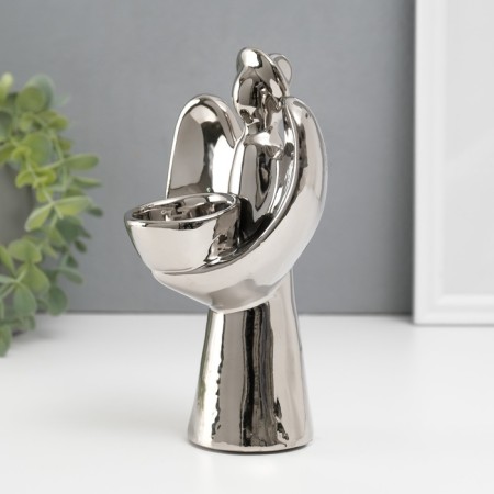 Ceramics candlestick on 1 candle "Angel with a halo" d = 4 cm silver 11.5x10x18.5 cm-2