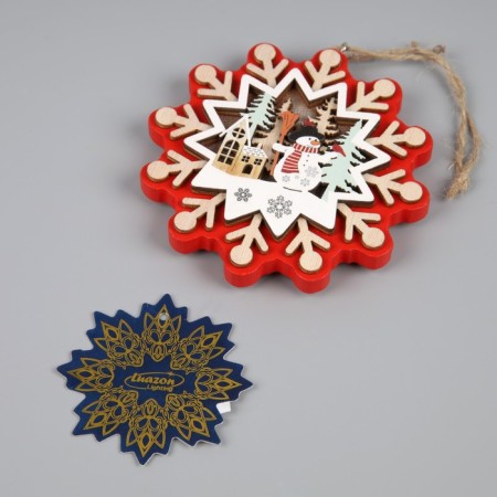 Christmas tree toy "Snowflake with a snowman", from batteries, a glow of warm white-2