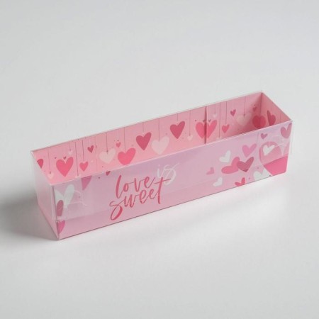 Makarun box with PVC lid, confectionery packaging "Love is Sweet", 19.5 x 5 x 4.5 cm