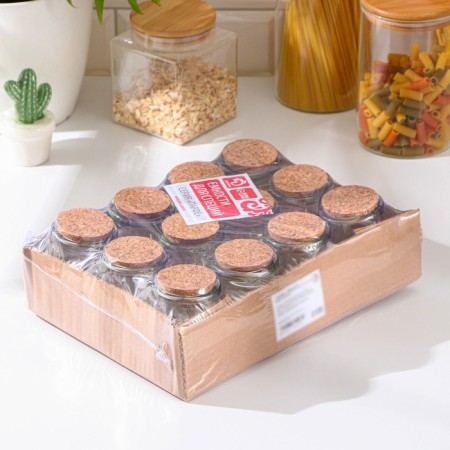 A set of glass jars for spices with a cork lid "Parfa", 200 ml, 7 × 7 × 8.5 cm, 12 pcs-2