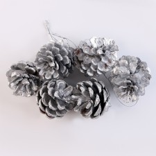 A set of decorative cones, 6 pcs., In silver color, 17.5 × 11.5 × 6 cm
