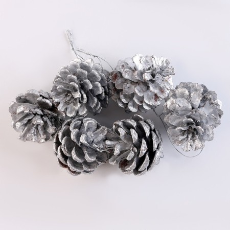 A set of decorative cones, 6 pcs., In silver color, 17.5 × 11.5 × 6 cm
