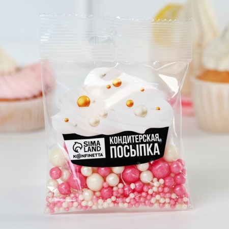 Sprinking confectionery soft shiny: white, pink, 25 g.-1