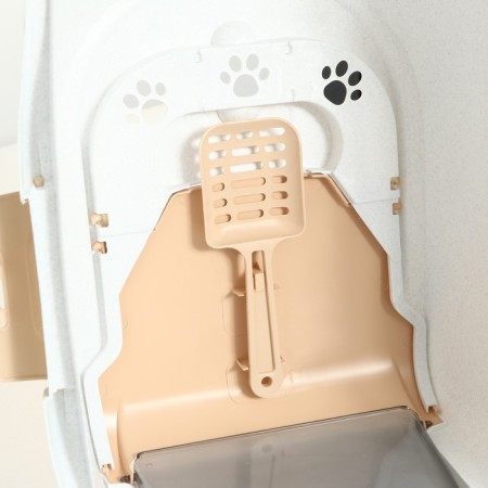 Domik toilet for cats closed with a door 50*38*37 cm, beige-white-5