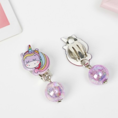 Set of children's 4 items: clips, ring, bracelet, glitter "unicorn", color-4