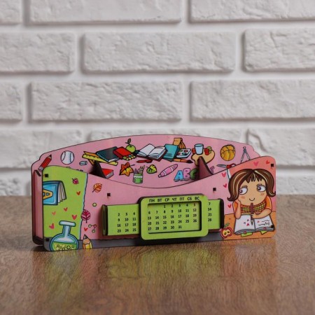 Organizer for office items "School of amenities", eternal calendar, color, pink