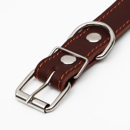 Leather collar on synthetic winterizer, 65 x 3 cm, Osh 40-55 cm, brown-3