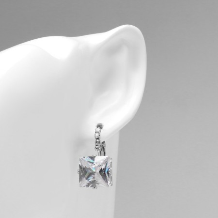 Earrings "Zirconium" mini, square, white color in silver-2