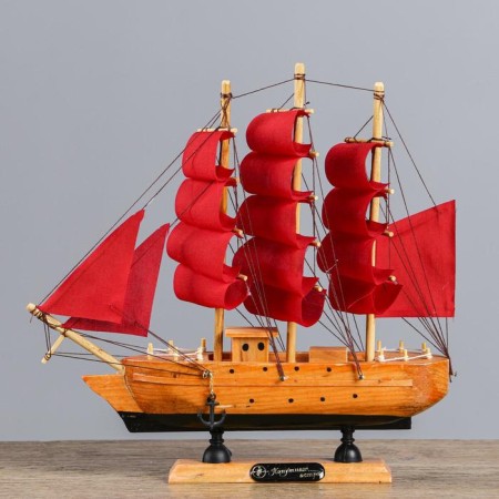 Souvenir small "Dacia" souvenir ship, light wood, red sails, 5 × 23 × 22 cm-5