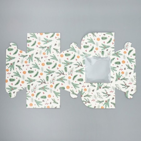 Capcake box folding with bilateral application "Wreath", 16 x 16 x 10 cm, New Year-8