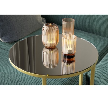 Journal table "Austin Glass", 450 × 450 × 705 mm, color Black Lacobel / Golden frame-1
