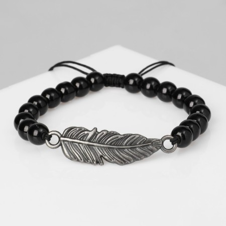 Bracelet Unisex "Shambhala" feather, black color with black silver, ball No. 8, d = 7 cm