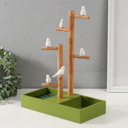 Souvenir tree stand for jewelry "Birds on a tree" Green 24x12x32 cm-4