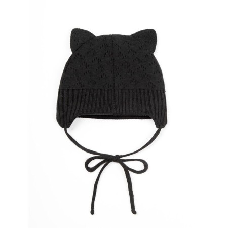 A cap on ties with ears Children's Amarobaby Pure Love Kitten, lining, size 40-42 cm, black color-1