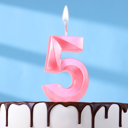 Candle in the Cake "Fine", number "5", pink metallic, 6.5 cm