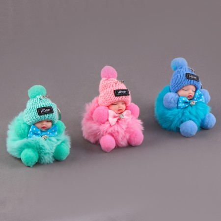 Soft toy "Doll" in a hat, on a key fob, 11 cm, color mix-7