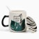 Ceramic mug with a lid and a spoon "Dream", 450 ml, beige color