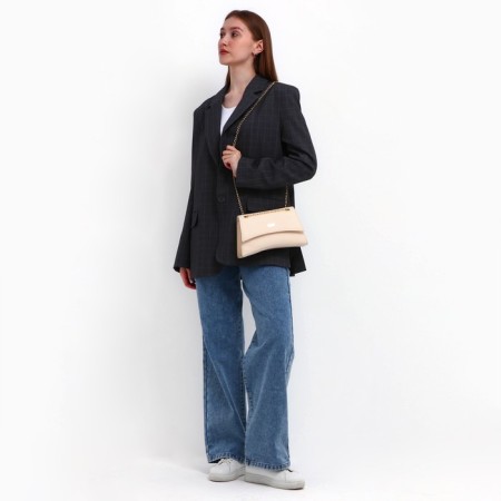 Women's bag made of artificial leather with a valve, 26x16x9 cm, beige color-1
