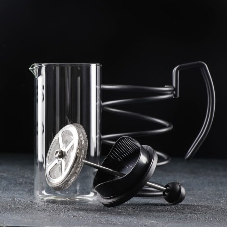 Know -hand jacket kettle - Loft press, 350 ml, glass, black color-1