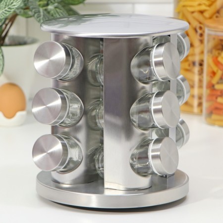 Set for glass spices on the stand "Profi", 19 × 20 cm, 12 pcs, silver color