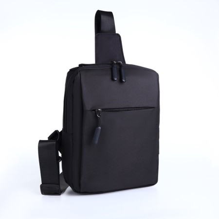 Male sling bag from textiles, with USB, black color-2