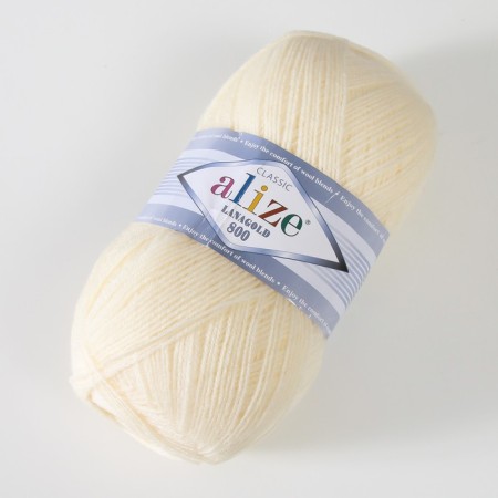 Yarn "Lanagold 800" 49% wool, 51% acrylic 730m/100g (01 cream)-1