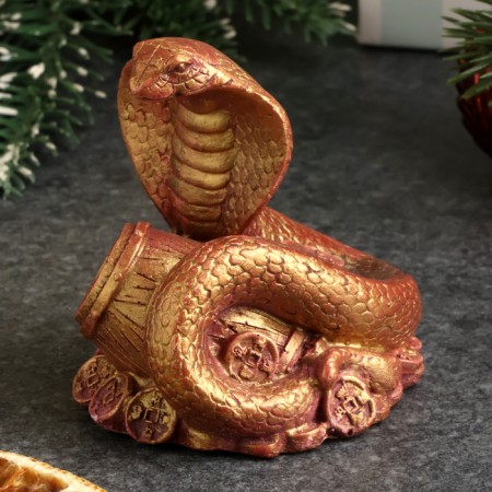 Figure "Snake on money with a barrel" burgundy with gilding, 6x6x5cm-3