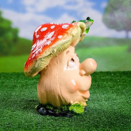 Garden figure "Multiple mushroom with frog" 12x12x23cm-1