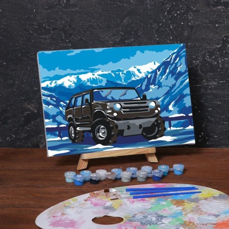 Picture on numbers on a canvas with a subframe "SUV in the mountains" 20x30 cm-1